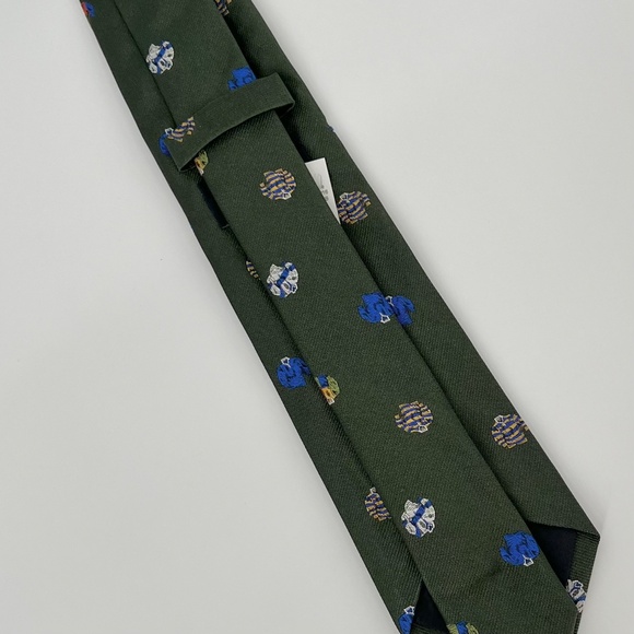J. Crew Men's Rugby Pattern 100% Silk Tie Green Ludlow English Hand Stitched USA - Picture 3 of 12
